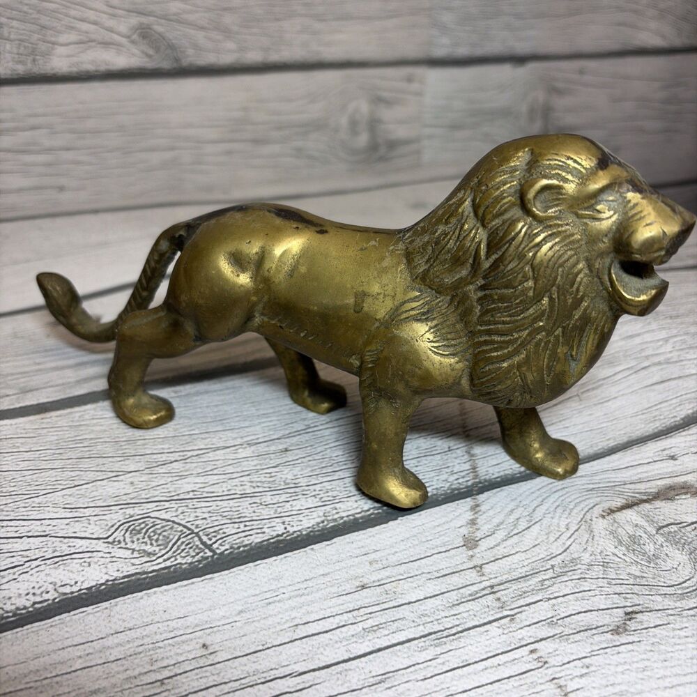 Brass Lion Figurine Wild Animal Sculpture Collectible